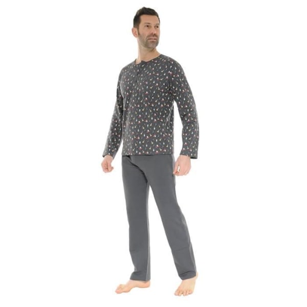 Pyjamas Lang Grå Durald - Christian Cane - Mand - Tunisisk Krave - 100% Bomuldsfleece Grå M