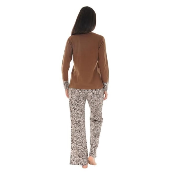 Pyjamas Lange Brun Agathe - PILUS - Dame - Net og satin af leopardbomuld kastanj 40