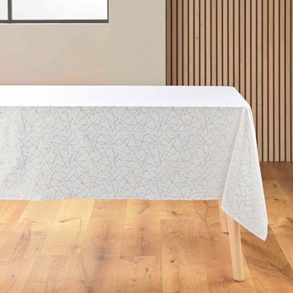 Nappe rektangulær 140 x 240 cm mikrofiber trykt metalliseret mikado Hvid/guld Vitt guld
