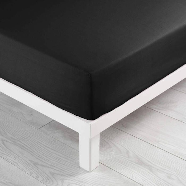 Drap housse - 90 x 190 cm - Stort elastiskt hörn - 57 trådar - Enfärgad - Svart