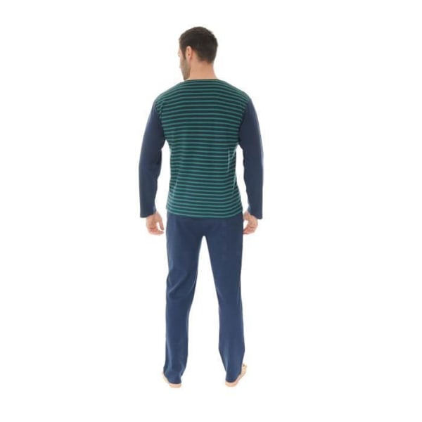 Pyjama Pitkä - Samy - 4773 - Kollo Tunisialainen - 100% Puuvilla - Vihreät ja Merivedenraitit Blå S