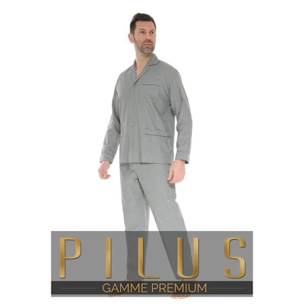 Harmaa pyjama Bastian - PILUS - MIESTEN - 3 taskua - Laatikkokaulus - Elastinen vyötärö Grå XL