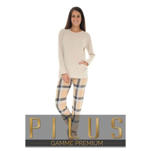 Pyjamas Lång Beige THEA - Pilou Pilou 4906 - Rund hals - Elastisk midja - Snabb leverans Beige 38