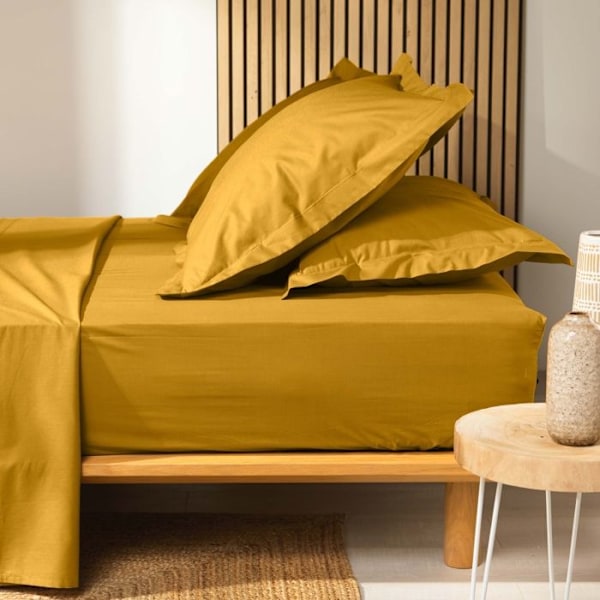 Drap Housse i Bomull "Biolina" 180x200cm Ockra Ockra