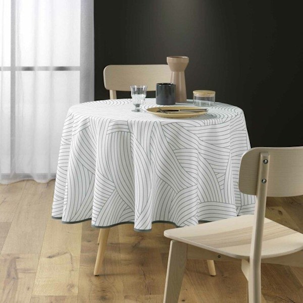Rund dug (0) 180 cm polyester trykt linea sans Vit
