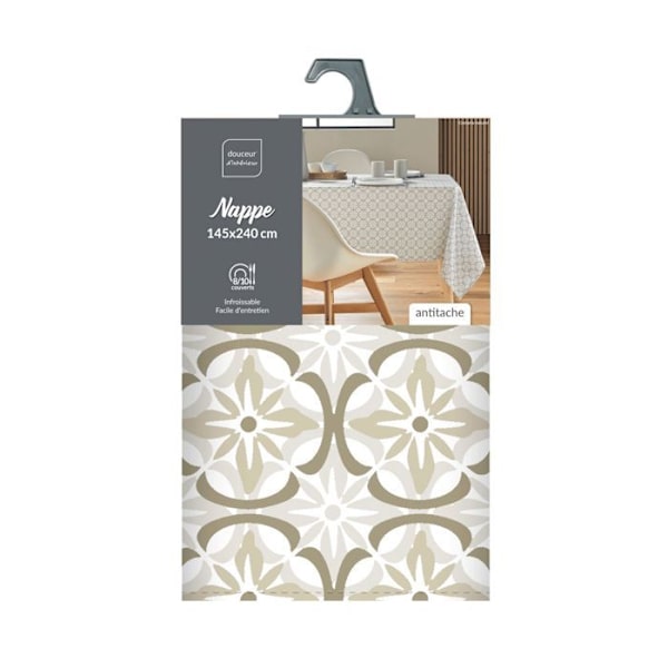 Borddækning antirynke rektangulær - 145x240cm - Naturlige blomster - Naturlig