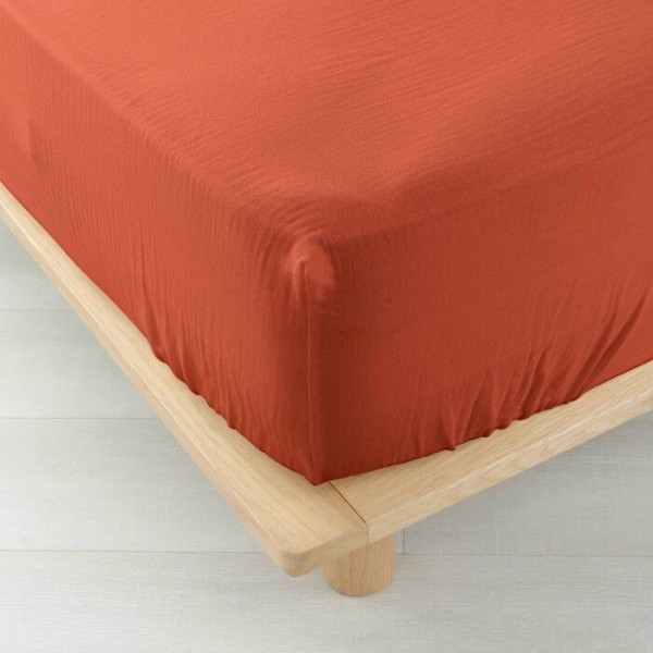 Drap housse 2 personer 140x190 cm dubbel gaze bomull 57 trådar Angelia Orange Terrakotta