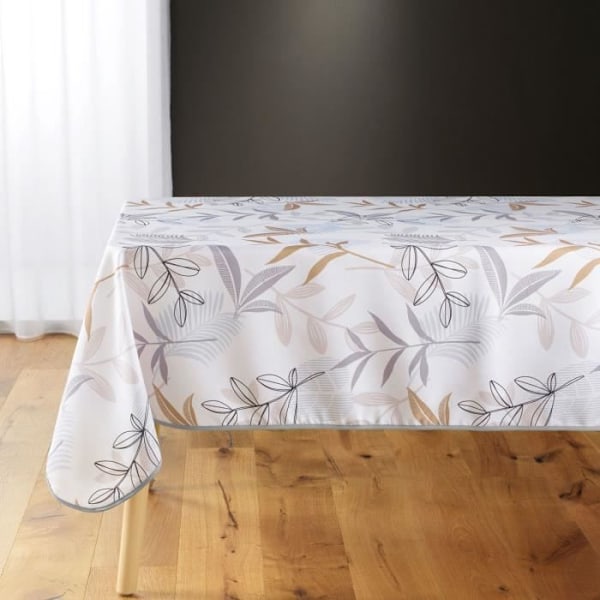 Fläckavvisande rektangulär duk - 150x240 cm - Beige, grå och vit lövring - Vit 150 x 240