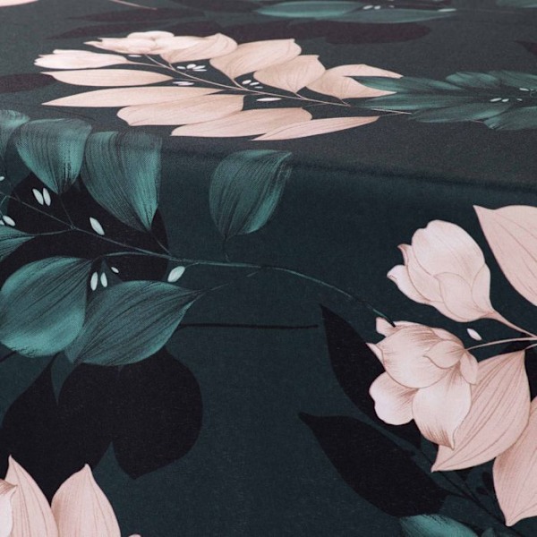 Rektangulær antistofdug - 150 x 200 cm - Blå og rosa blade og blomster - Blå baggrund - Blå Blå