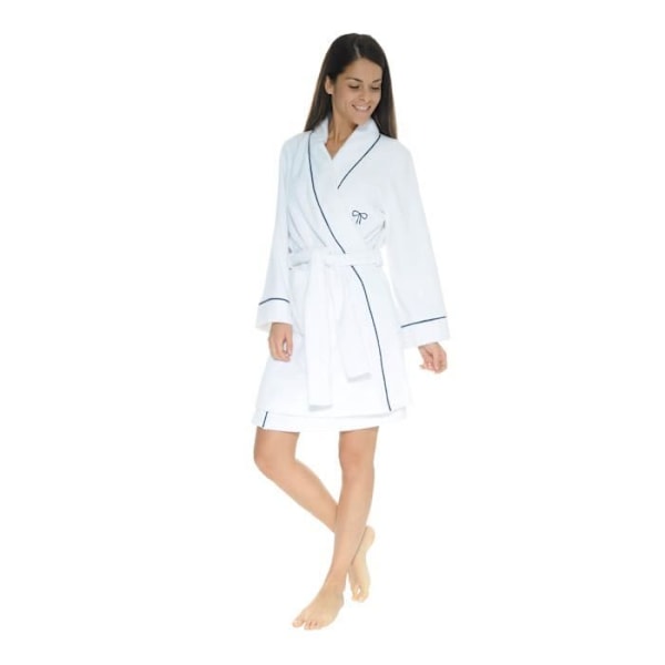 Badrock i frotté - Marise - Kort kimono i vitt - Fickor fram - Broderi i form av knut Vit 38