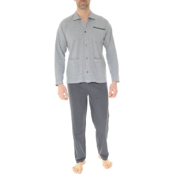 Pyjama pitkä Christian Cane - Mies - Harmaa - Pitkät hihat - Käännettävä kaulus - Napit suljettu Grå, vit och svart M