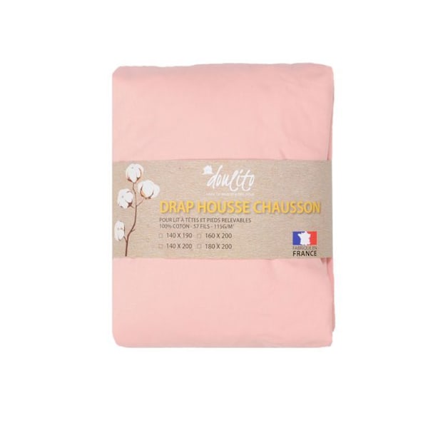 Drap housse 140x200 cm til el-seng Doulito - Fremstillet i Frankrig - Bomuld - Lyserød Rosa