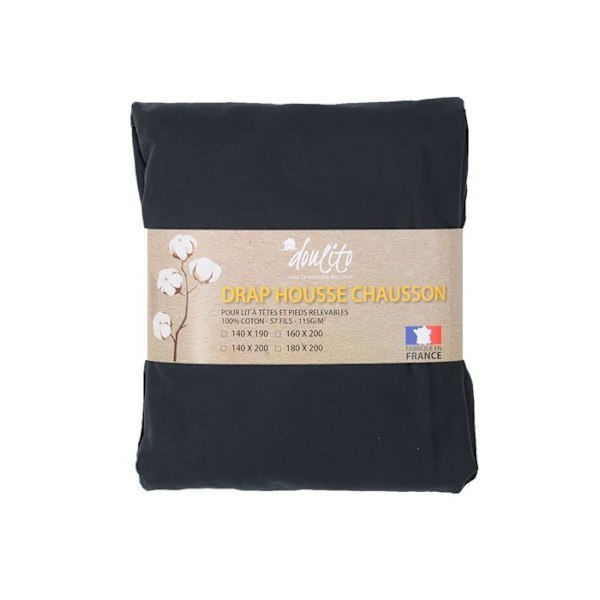 Drap housse 140x200 cm til elektrisk seng Doulito - Fremstillet i Frankrig - Bomuld - Sort Svart