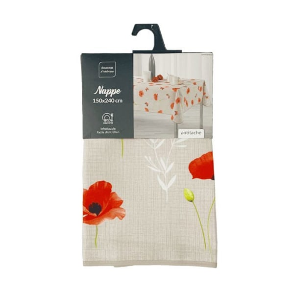 Rektangulær antiskitdug - 150 x 240 cm - Polyester - Valmuer - Beige Beige och röd