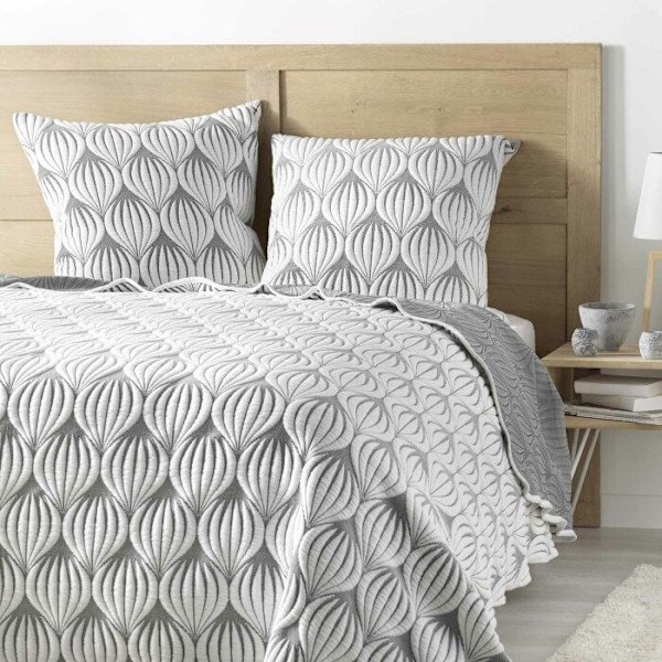 Täcke för dubbelsäng vadderat + 2 fodral 60x60 220 x 240 cm jersey/mikrofiber Faustine Grå