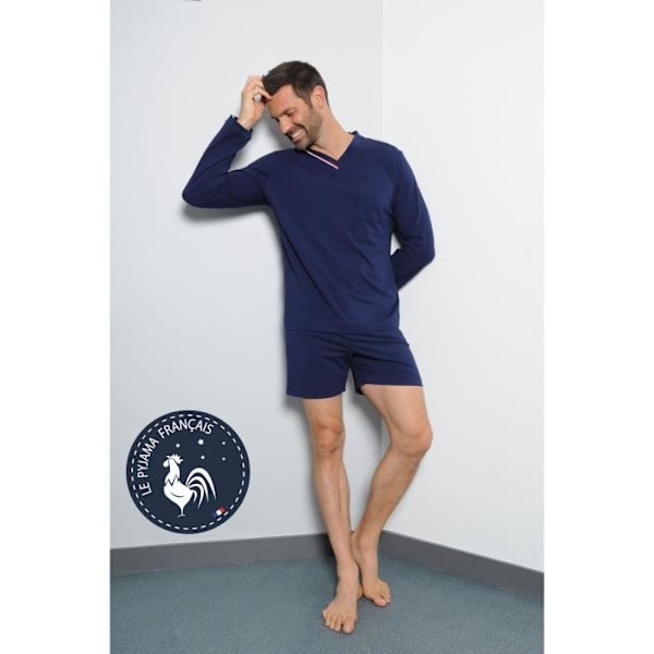 T-shirt mand - Renaison top - Lange ærmer - Børstet jersey - Blå Blå M