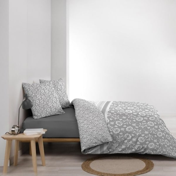 Hus gennem 240 x 220 cm vendbar bomuld 57 tråde + 2 pudebetræk Flavie Grå