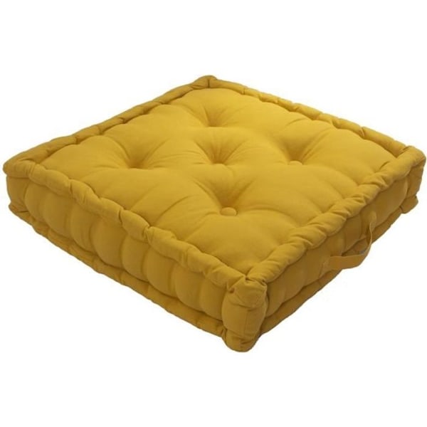 Gulvpude - Sennep - 50 x 50 cm - 100 % bomuld - Behagelig - Transporthåndtag Senap