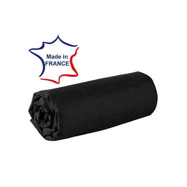 Drap housse - 150 x 190 cm - 100% bomuld - 57 tråde - Frankrig - Sort Ecru