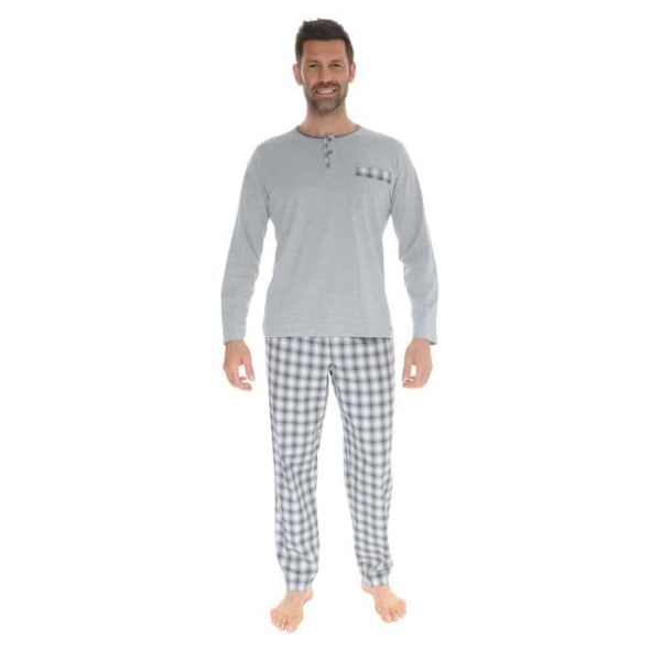 Pyjamas - PILUS - 2610 - T-Shirt i Strik - Bukser i Poplin - Lys Grå Grå jag