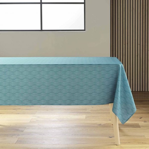 Rektangulär antistainduk - 145x240 cm - Blå blad - Blå