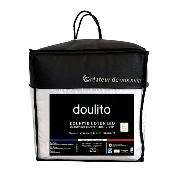 Lätt ekologisk bomullstäcke - 140x200 cm - 200g/m² - Tillverkad i Frankrike - Vit