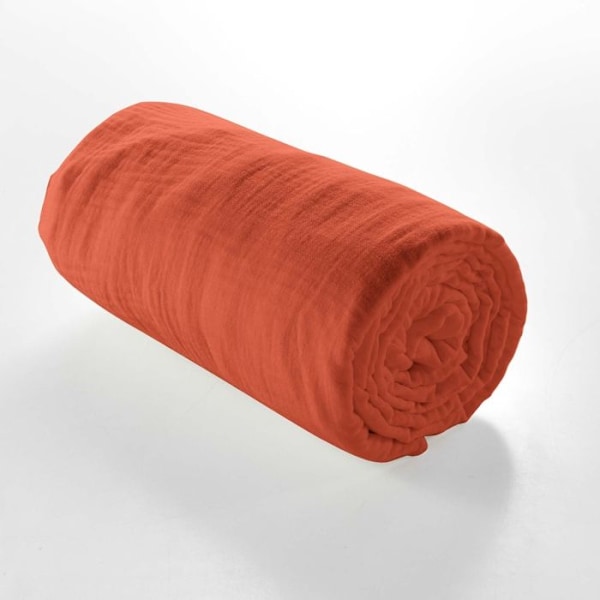 Drap housse 2 personer 140x190 cm dubbel gaze bomull 57 trådar Angelia Orange Terrakotta