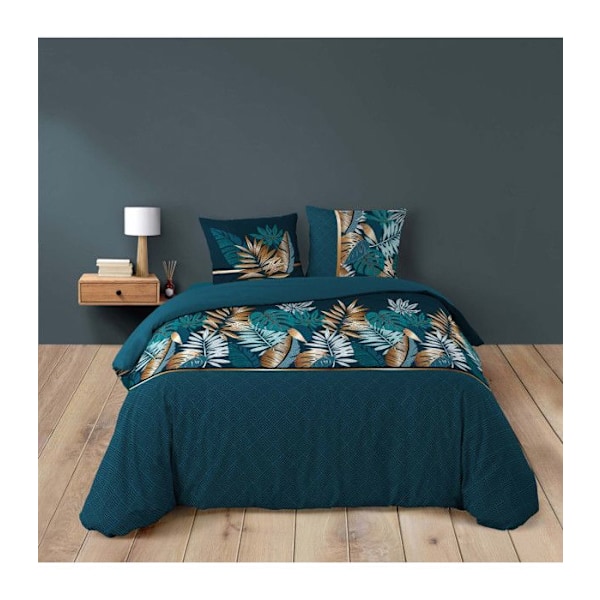 Bäddset - ALIANOR - 240x220 cm - 100% bomull - Allover tryck - 3 st Blå Anka