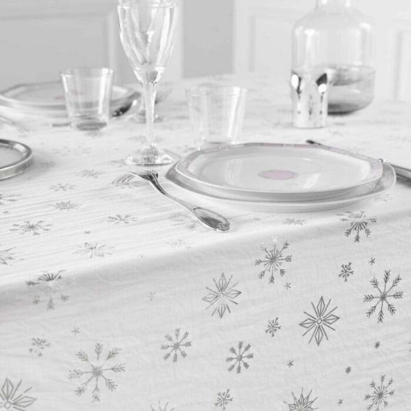 Duk 140 x 240 cm mikrofiber med metalltryck. Astrelia Vit/silver. Vit / silver