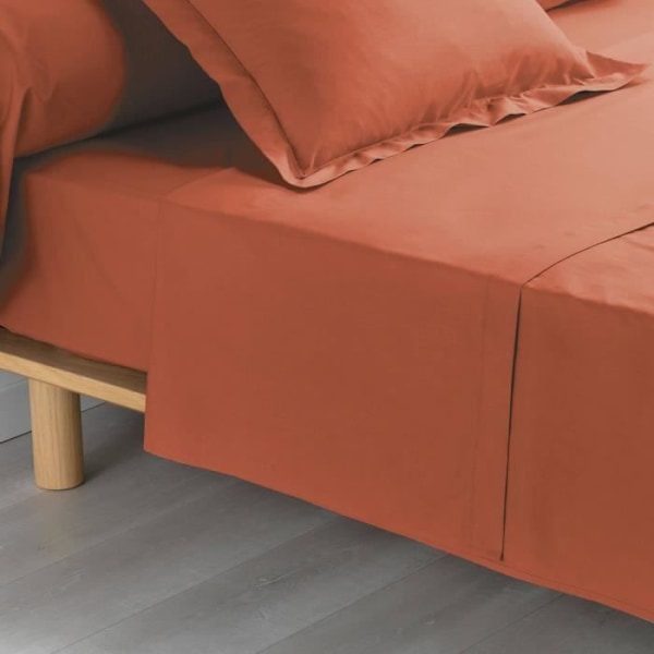 Drap plat - 180 x 290 cm - Percale - 78 tråde - Uni - Terracotta Terrakotta