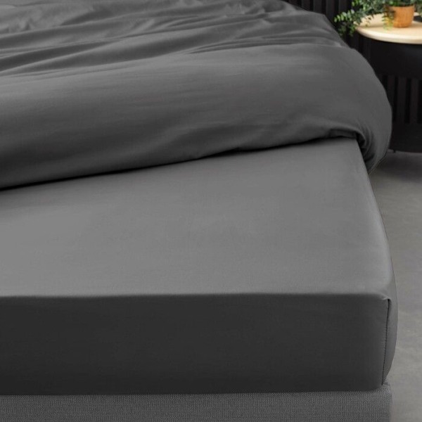 Lagen betræk 140x190 cm - DOUCEUR D'INTERIEUR - Perkal af bomuld - Anthracite - 78 tråde/cm2 - Hætte 30 cm Antracit