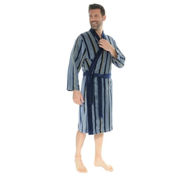 Peignoir Kimono Velours Eponge 1108 - Kimono Ideat - Harmaa/Musta/Keltainen - Aikuinen