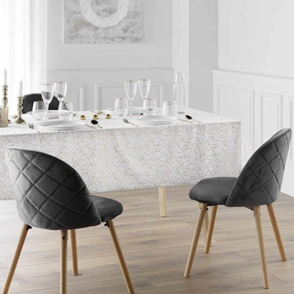 Nappe rektangulær 140 x 240 cm mikrofiber trykt metalliseret mikado Hvid/guld Vitt guld