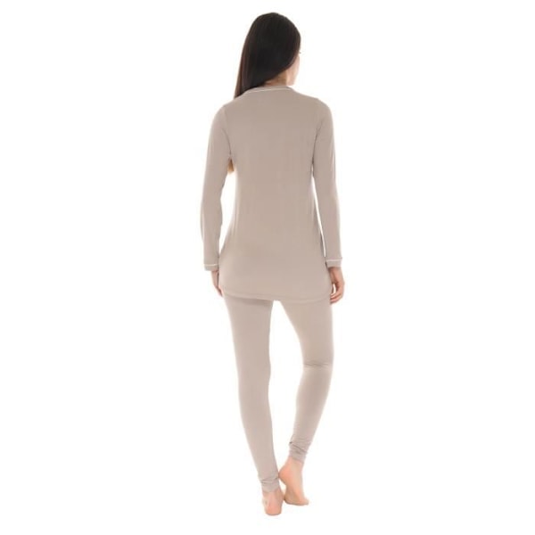 Pyjamas Lång Kvinna - Christian Cane - Modell Catalina - Ljus Brun - V-ringning - Elastisk Midja kastanj 44