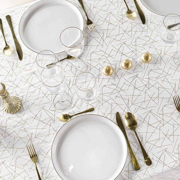 Nappe rektangulær 140 x 240 cm mikrofiber trykt metalliseret mikado Hvid/guld Vitt guld