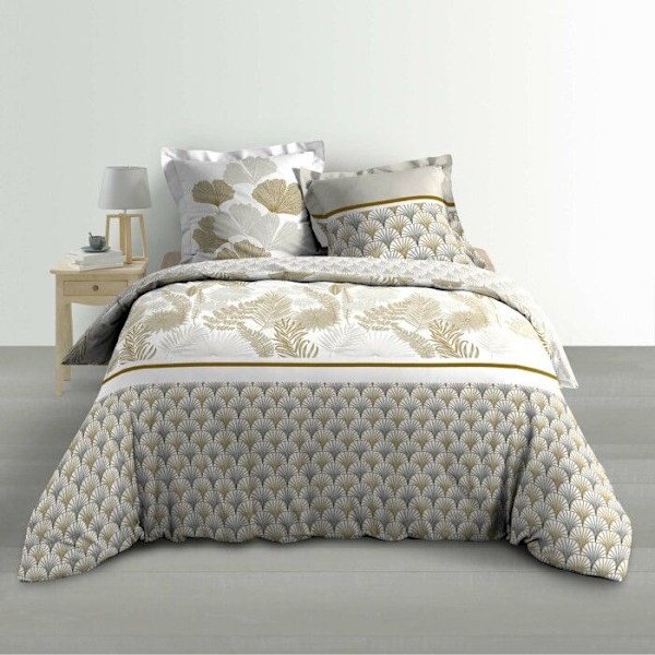 Housse de couette 240 x 220 cm percale de coton 78 fils imprimé Melisse Beige