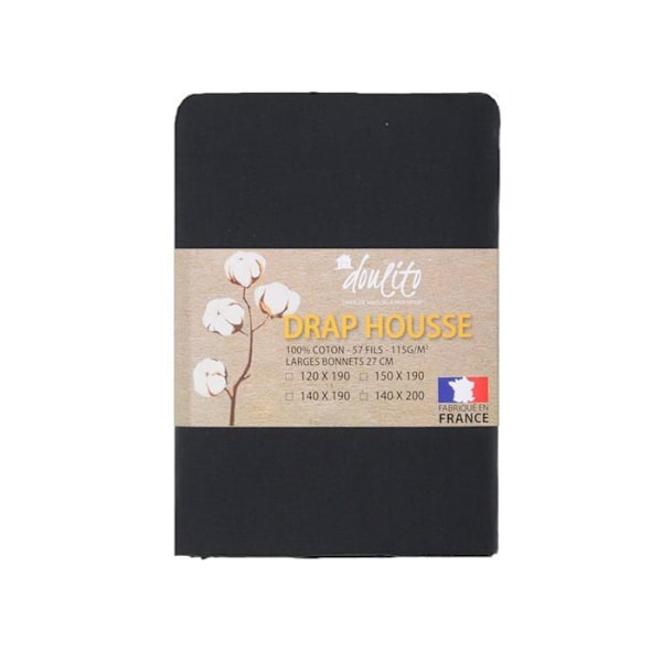 Drap housse Doulito - 140x200 cm - Fremstillet i Frankrig - Bomuld - Sort Svart
