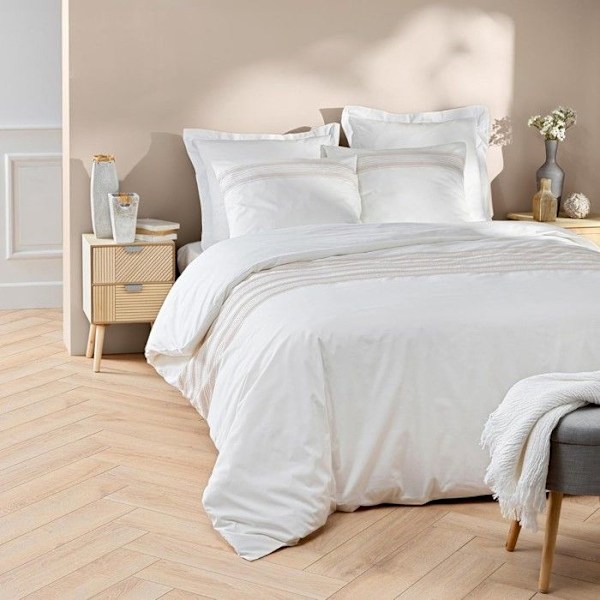 Duvet betræk 220x240 cm + pudebetræk - Broderede farvede tråde i hvid og naturel - Hvid Vit