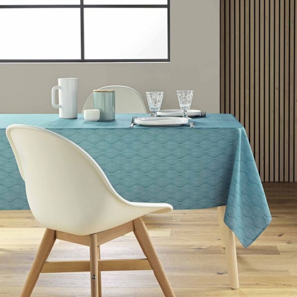 Rektangulär antistainduk - 145x240 cm - Blå blad - Blå