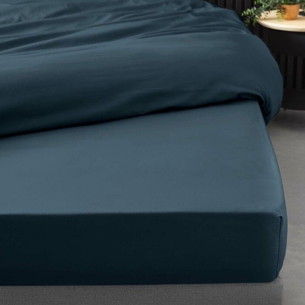 Drap-housse 140x190 cm - DOUCEUR D'INTERIEUR - Percale af bomuld - Mørkeblå - 78 tråde/cm2 Midnattsblå