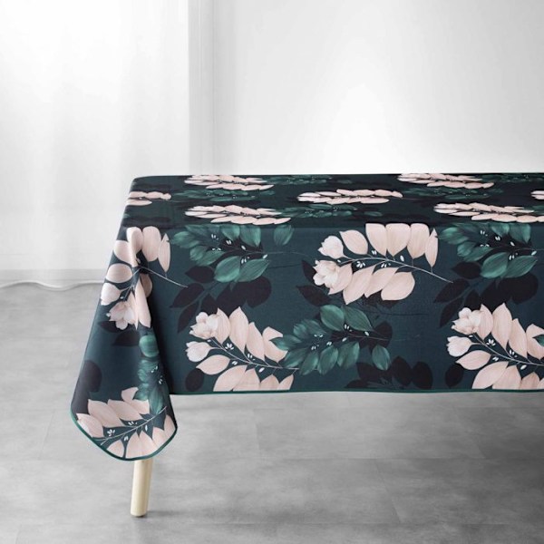 Rektangulær antistofdug - 150 x 200 cm - Blå og rosa blade og blomster - Blå baggrund - Blå Blå