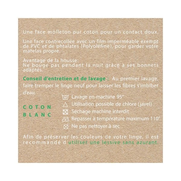 Vattentät madrasskydd 180x200 cm el-säng Doulito - Tillverkat i Frankrike - Bomull - Vit Vit