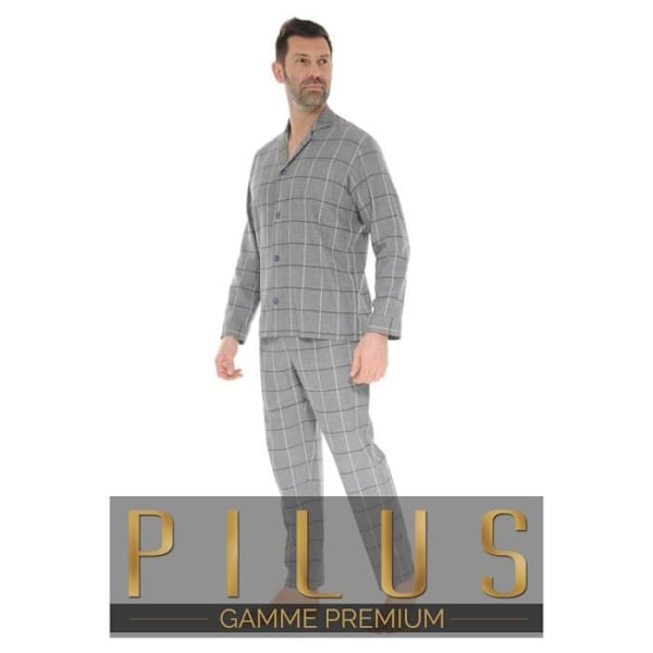 Pyjamasæt Herre - Pilus - BIAGIO - Lys Grå - Elastisk Talje - Klippedkrave Grå M