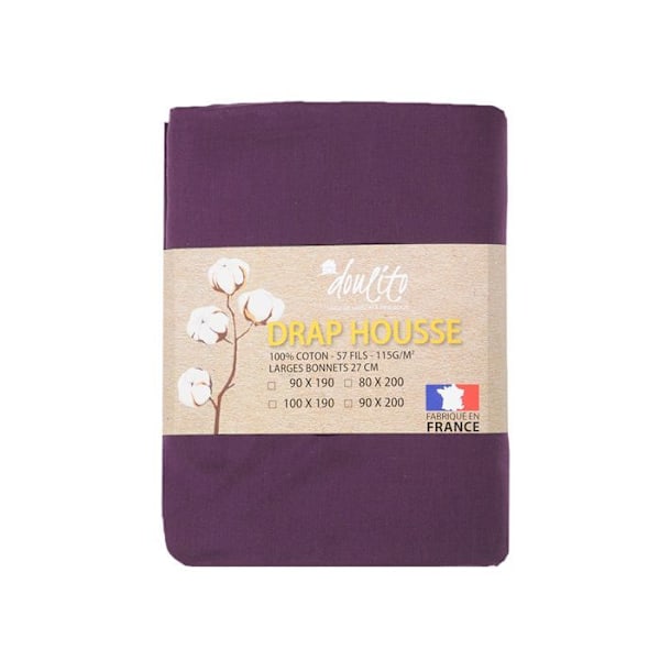 Drap housse Doulito - 90x190 cm - Fremstillet i Frankrig - Bomuld - Blomme Lila