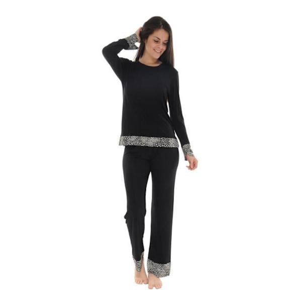 Pyjamas Lange Sort Cassy - CHRISTIAN CANE - Kvinde - Rund hals - Elastisk bælte - Flydende strik med satin effekt Svart 44