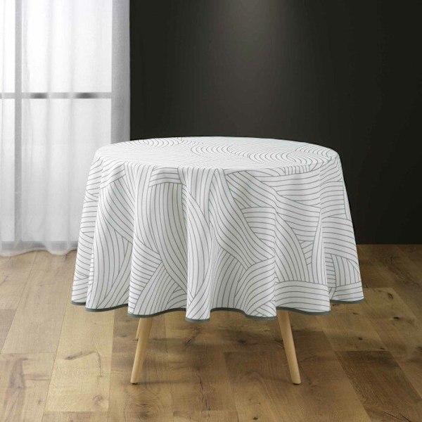 Rund dug (0) 180 cm polyester trykt linea sans Vit