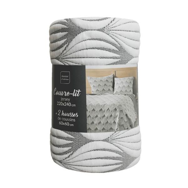 Täcke för dubbelsäng vadderat + 2 fodral 60x60 220 x 240 cm jersey/mikrofiber Faustine Grå