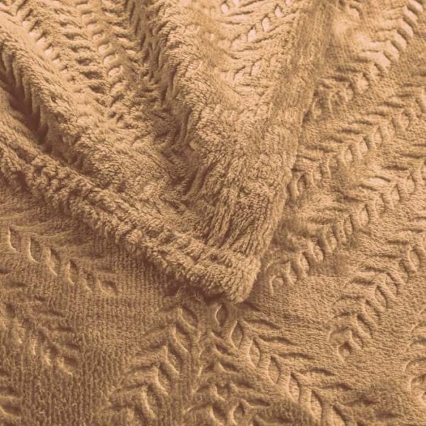 Ruudullinen flanelli 125x150 cm - Lehtireliefi - Kamelinväri Kamel