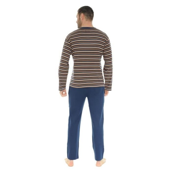 Pyjama Pitkä - Christian Cane - Darius - 100% Puuvilla - V-kaula-aukko - Tummansininen Blå M
