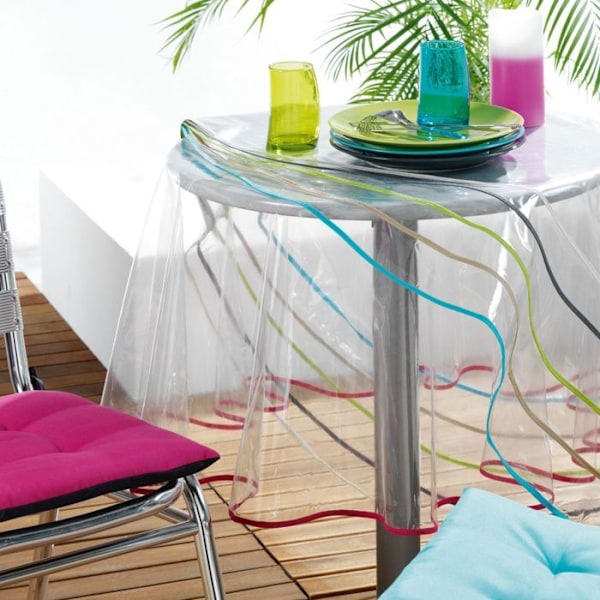 Rund borddug i cristal - Diameter 180 cm - Antracit bias - Transparent Grå